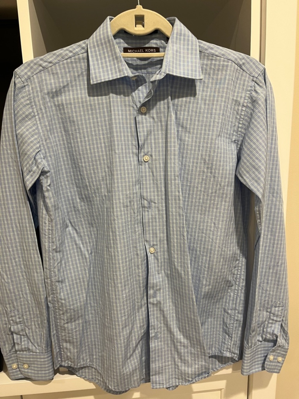 Michael Kors Men's Light Blue Pinstripe Dress Shirt